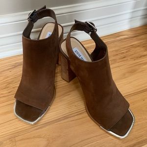 Steven Madden (New with Box) Open Square Toe Suede Shoe with Buckle Closure